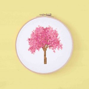 pink blossom tree cross stitch