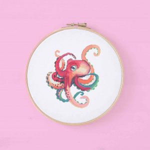 colorful coral and teal octopus cross stitch pattern