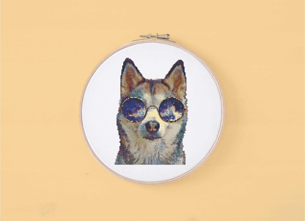 sunglass husky cross stitch pattern - dog with sunglasses