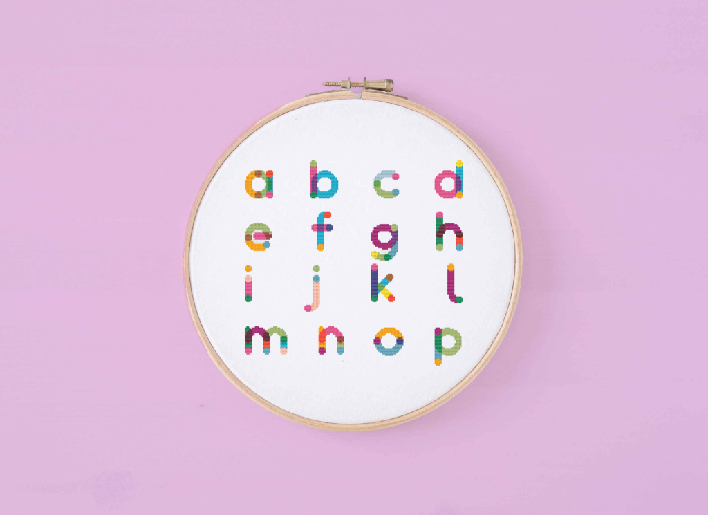 lowercase alphabet letters - colorful cross stitch font