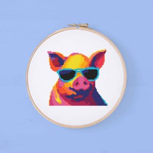 colorblock sunglass pig cross stitch